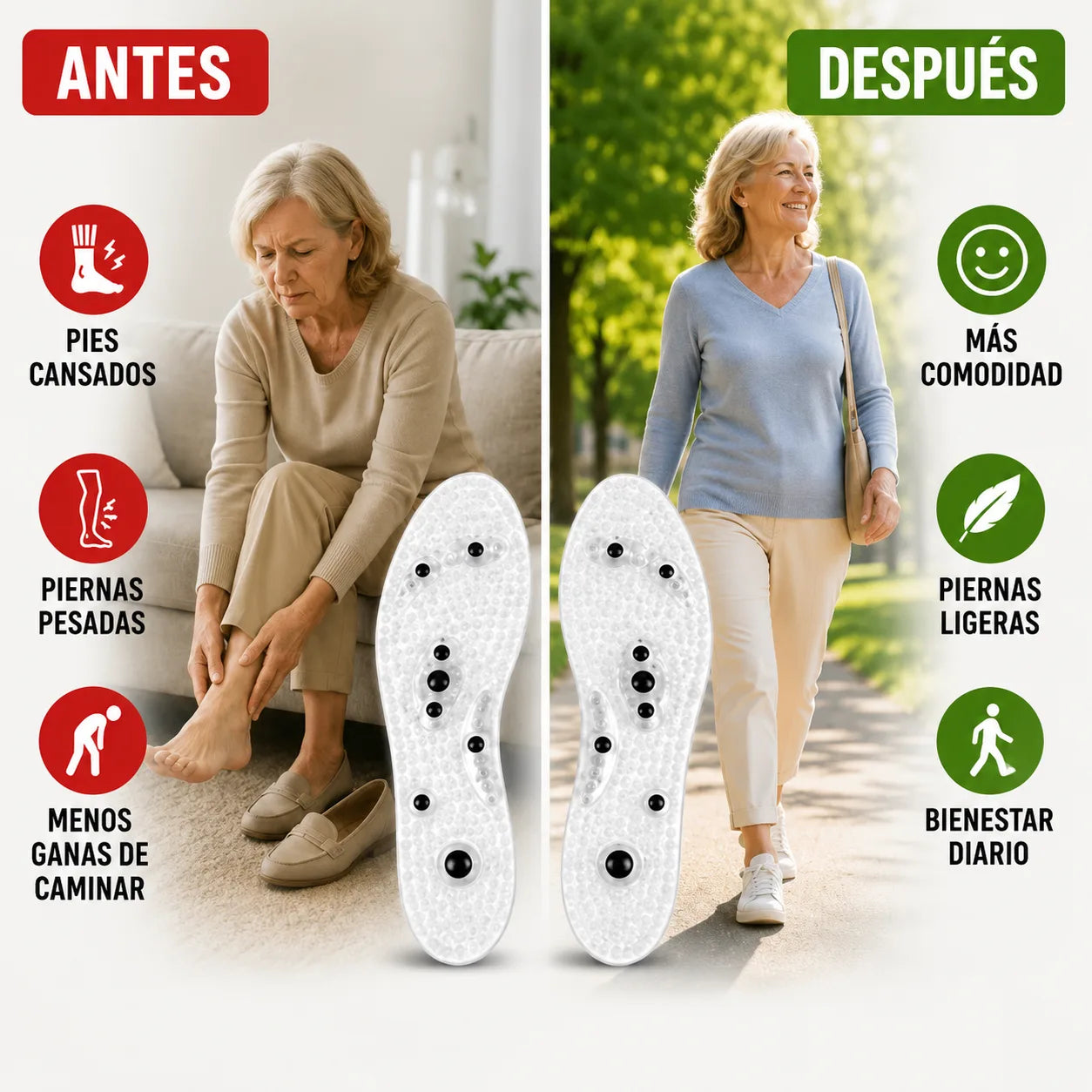Soluciona tus piernas cansadas o hinchadas y alivia el dolor de rodilla, caderas y articulaciones con VelyFoot Flow™